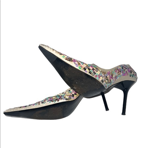 Steve Madden Mystikal Stiletto Heels 8.5 Satin Multi-Color Sequined Pointed Toe - Picture 10 of 13